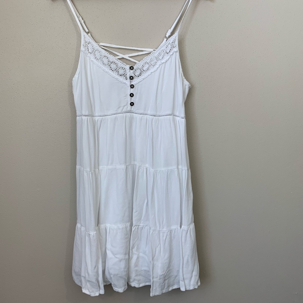 ❤️ Blue Rain white Smock tiered mini casual dress